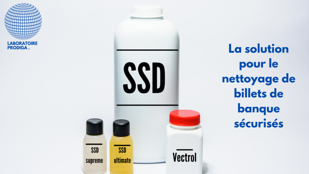 Produits chimiques, solution SSD pour le nettoyage de billets de banque maculé d'encre (noir, rouge, bleu ou vert)